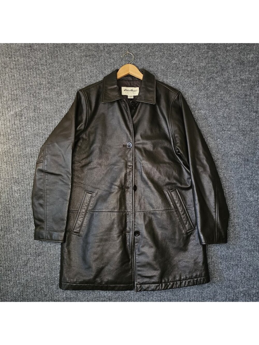 Eddie Bauer Leather Car Coat Mens L Tall Brown chocolate Insulated Jacket